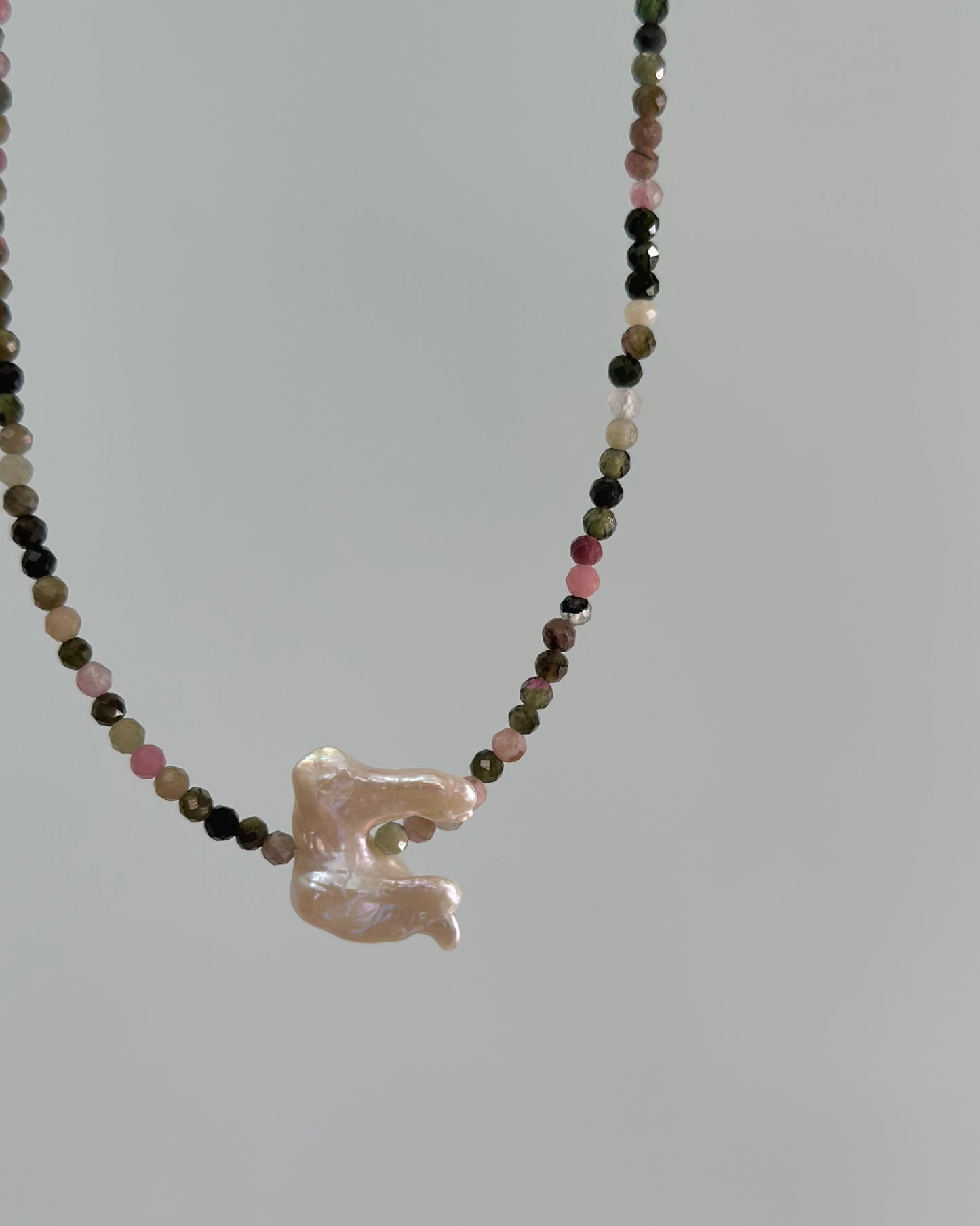 Tourmaline And Baroque Pearl Beaded Necklace