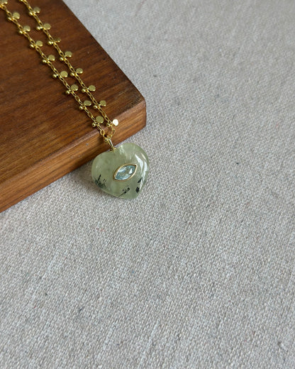 Prehnite Heart And Topaz Long Gold-plated Necklace