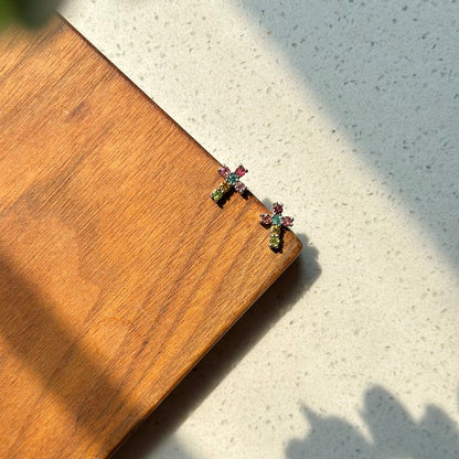 Tourmaline Mixed Cross Sterling Silver Ear Stud