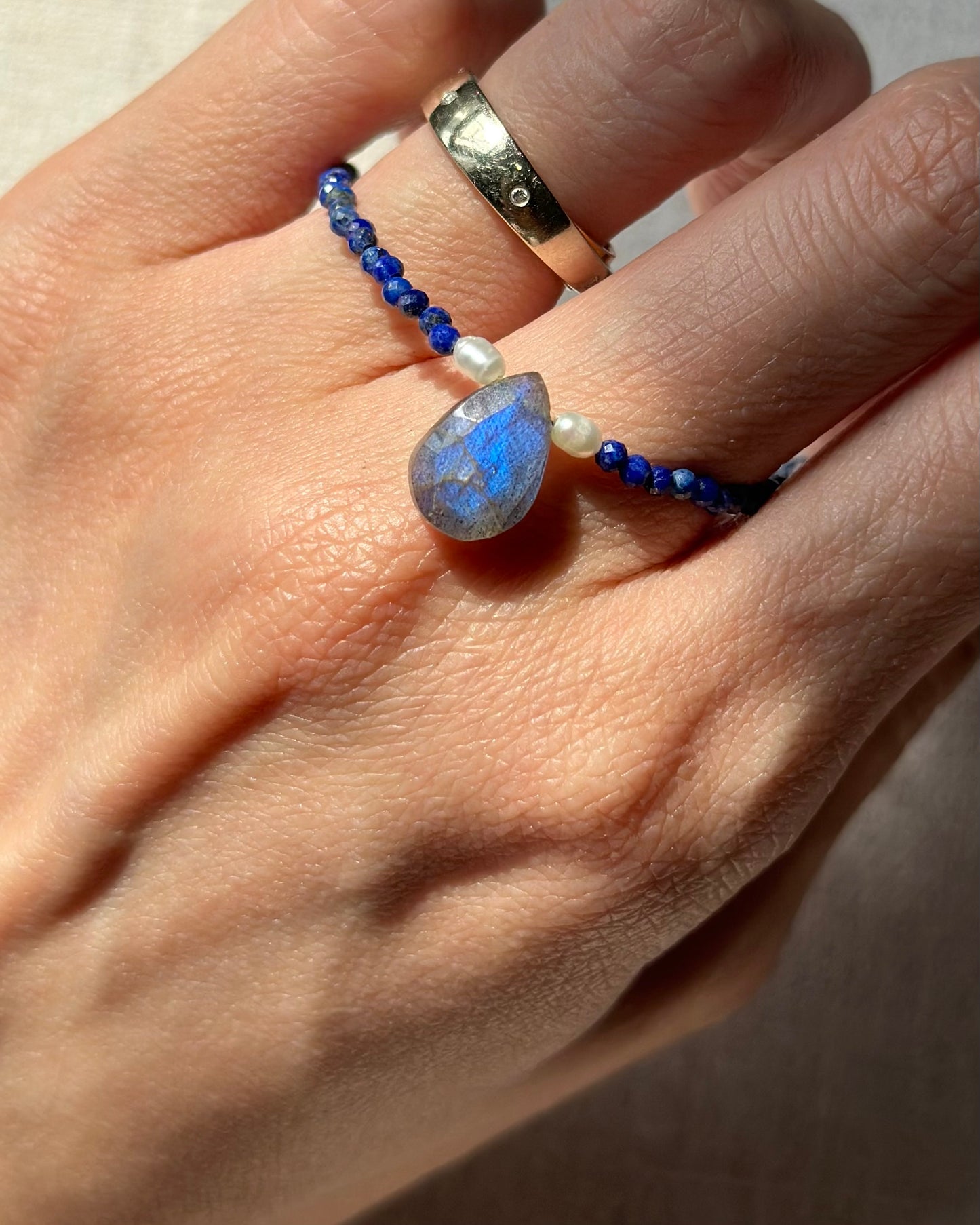 Lapis Mixed Freshwate Pearl And Labradorite Beaded Necklace