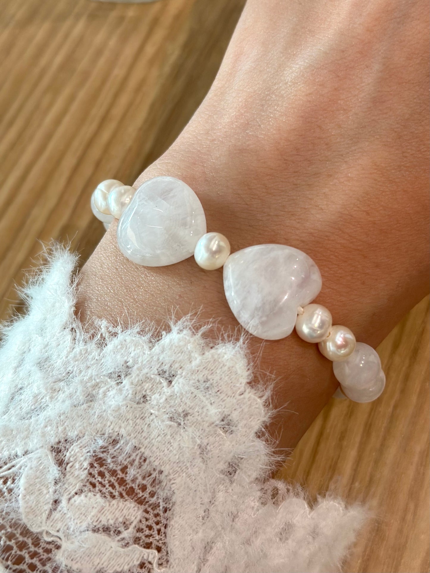 Moonstone Bow And Freshwater Pearl Bracelet