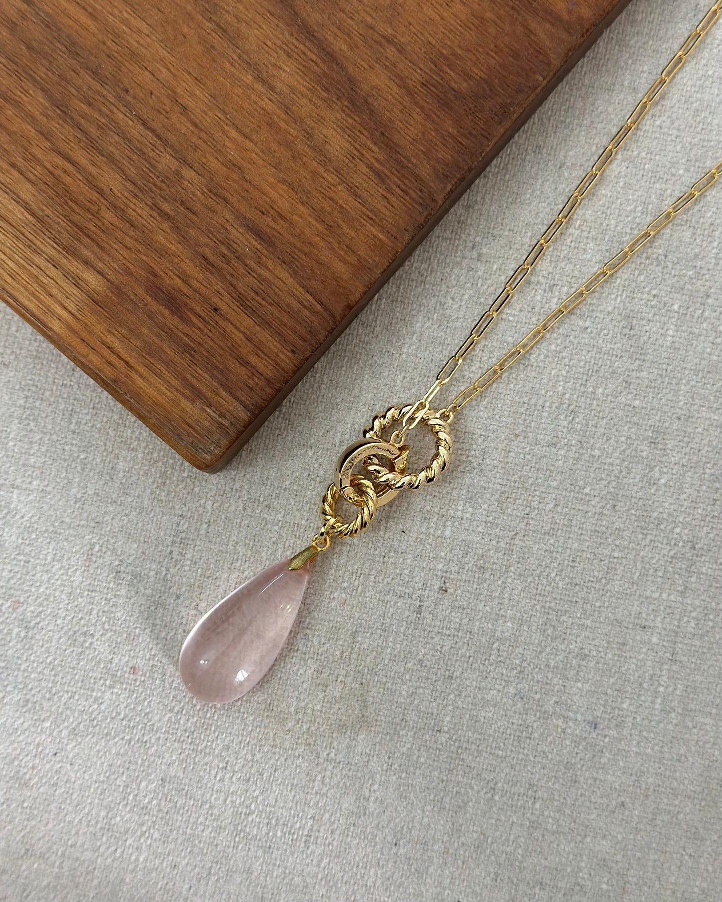 Rose Quartz Two-way Long Gold-plated Necklace