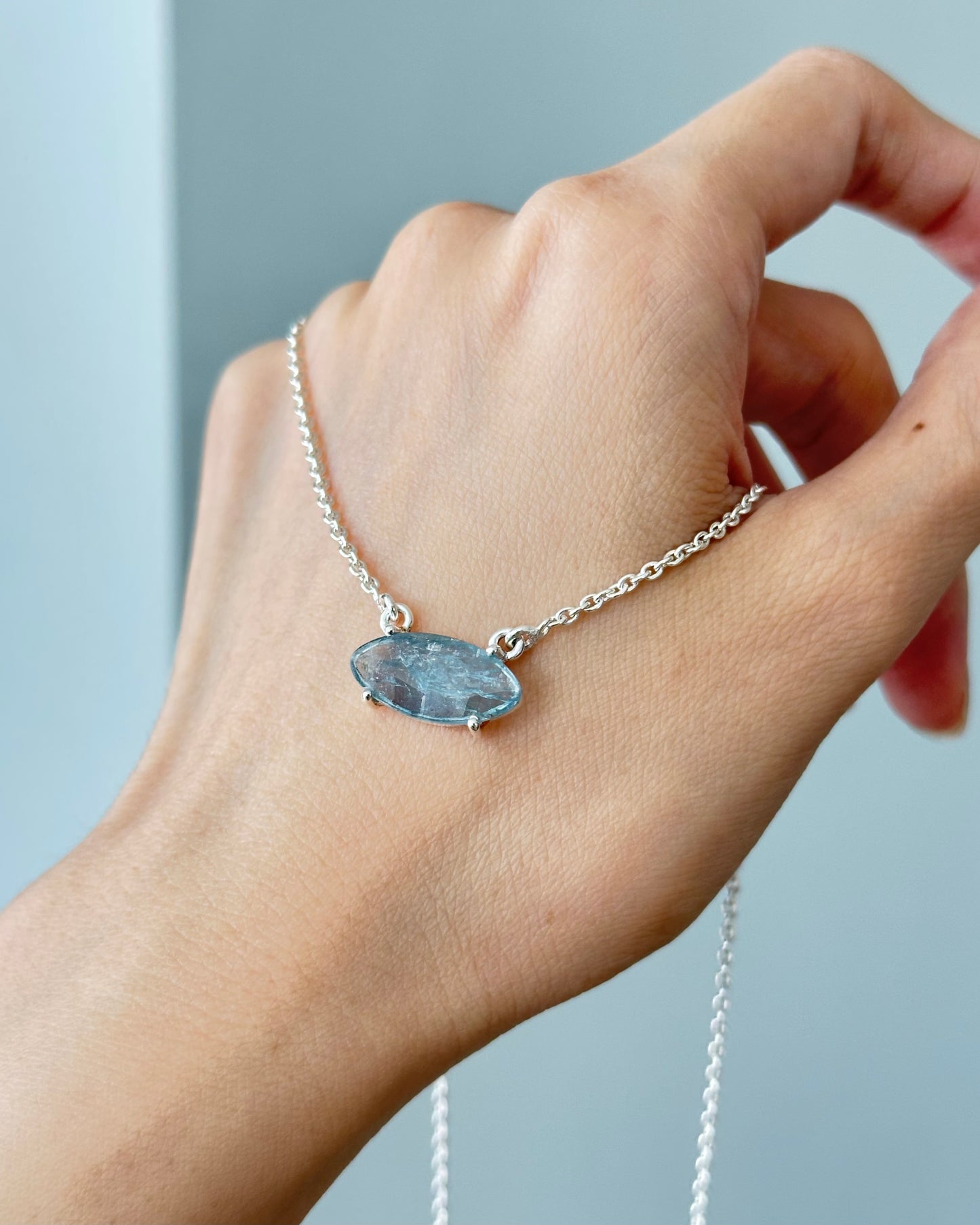 Aquamarine Oval Sterling Silver Necklace