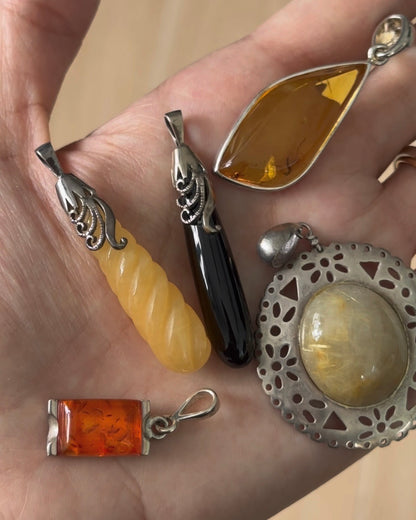 Yellow Calcite Twisted Teardrop Sterling Silver Pendant