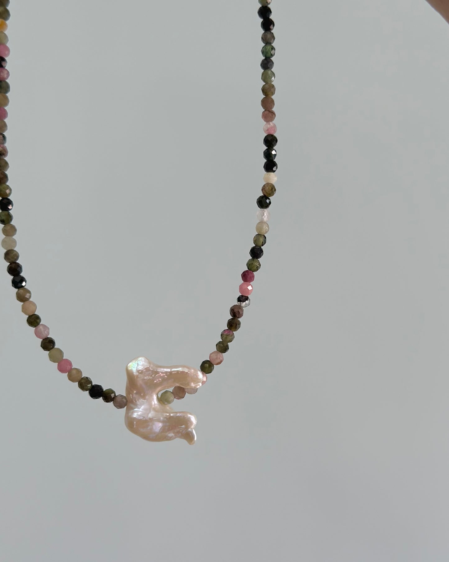 Tourmaline And Baroque Pearl Beaded Necklace