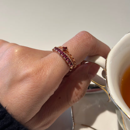 Garnet Rose Adjustable Gold-plated Sterling Silver Ring