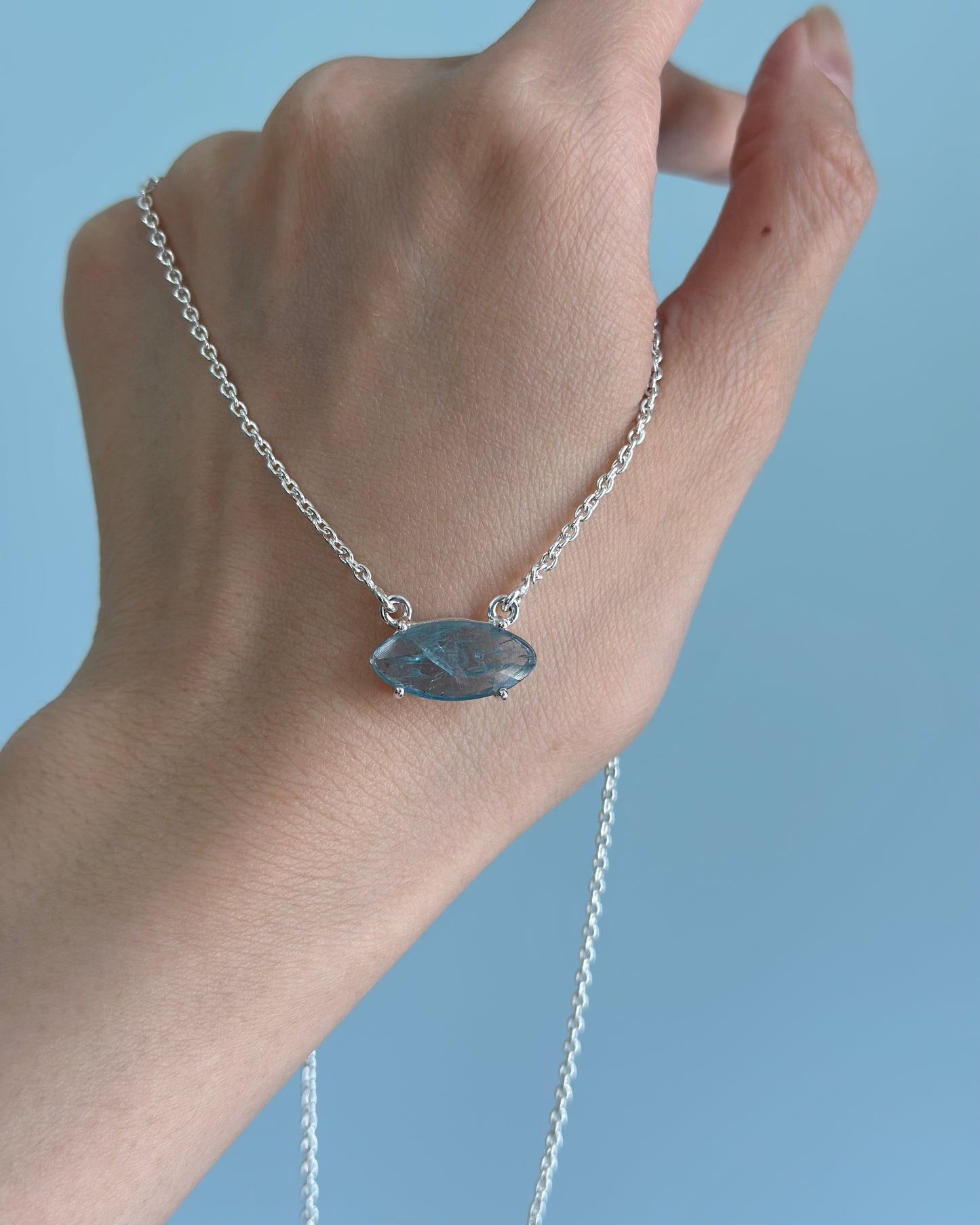 Aquamarine Oval Sterling Silver Necklace