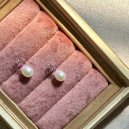 Ruby And Freshwater Pearl Sterling Knots Silver Ear Stud