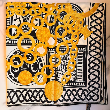 CELINE PARIS Vintage Coins And Chains Printed Scarf