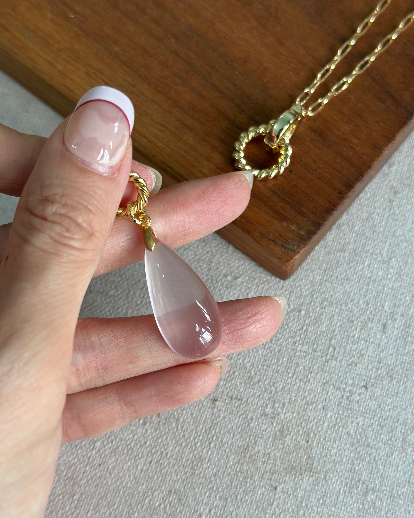 Rose Quartz Two-way Long Gold-plated Necklace