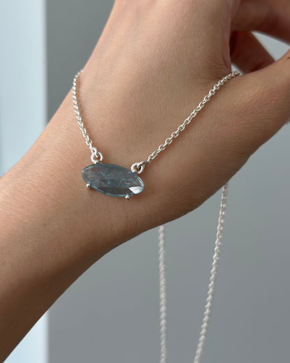 Aquamarine Oval Sterling Silver Necklace