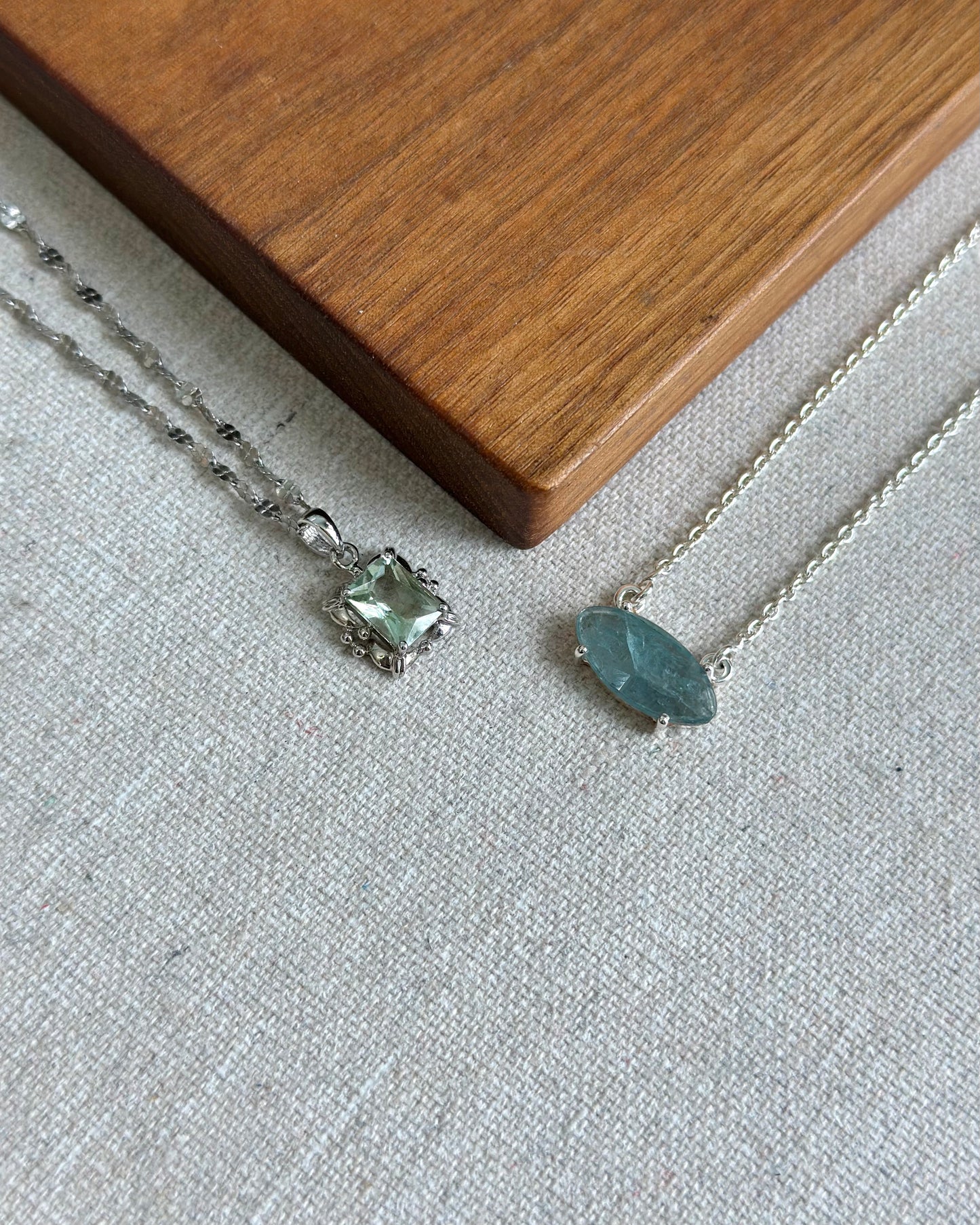 Green Amethyst Prong Setting Sterling Silver Necklace