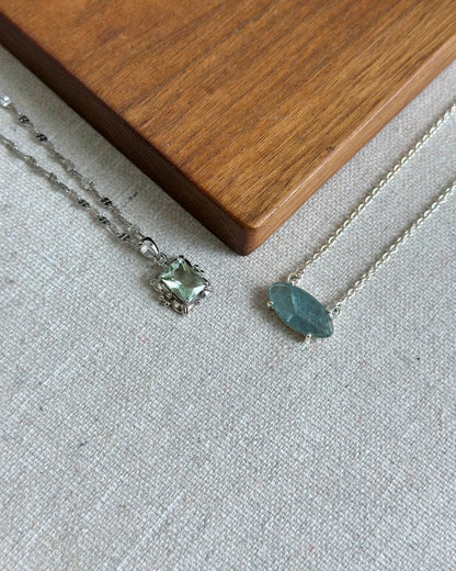 Green Amethyst Prong Setting Sterling Silver Necklace