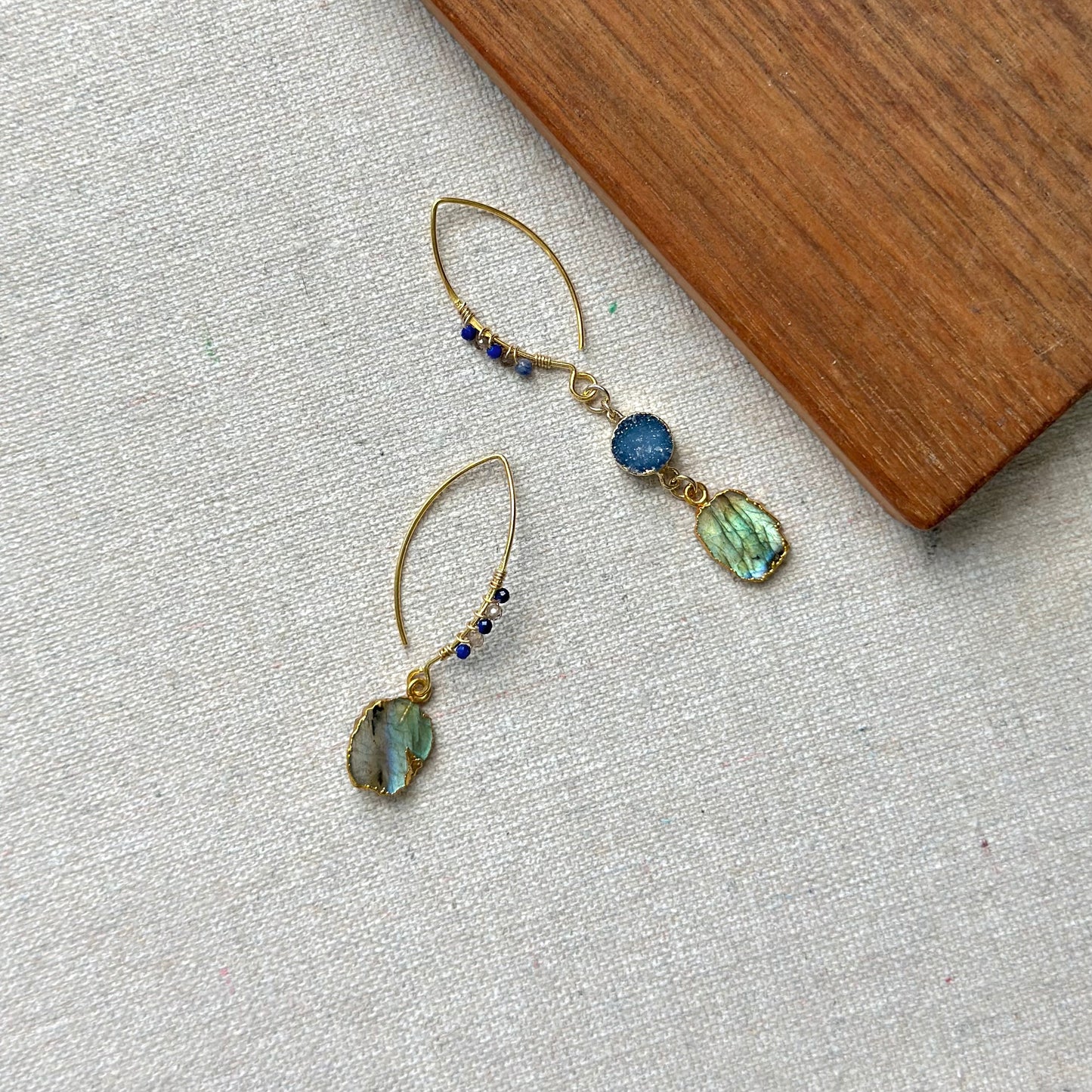 Labradorite & Lapis 14K Gold-filled Wire Wrapping Earring