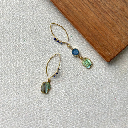 Labradorite & Lapis 14K Gold-filled Wire Wrapping Earring