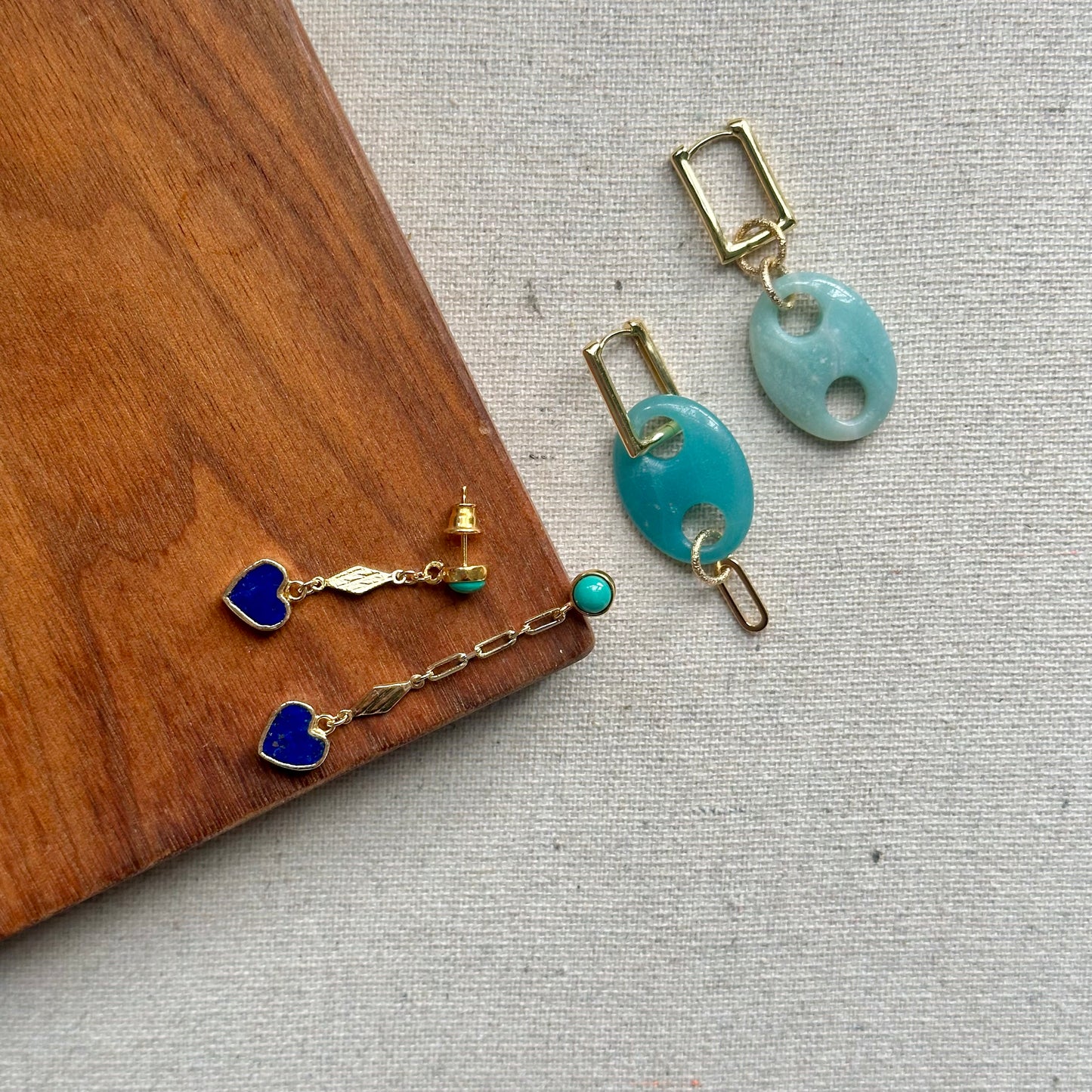 Turquoise And Lapis Heart Gold-plated Earring