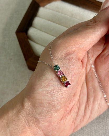 Mixed Tourmaline Double Layer Sterling Silver Necklace