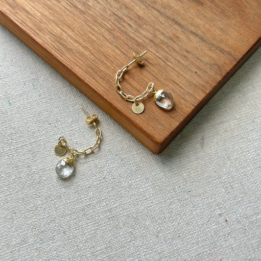 Clear Quartz Mixed Gold-plated Ear Hoop