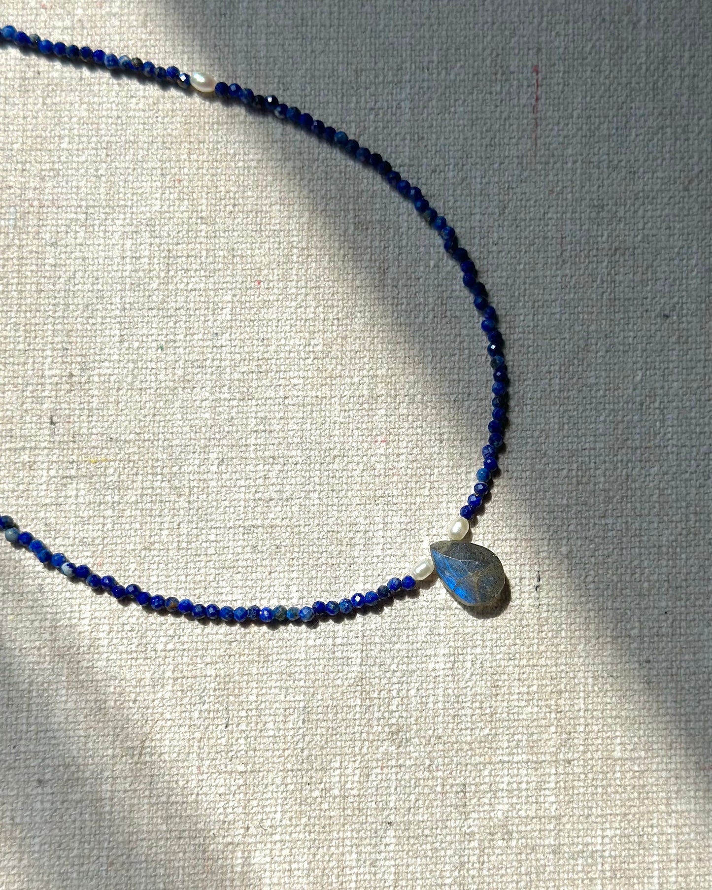 Lapis Mixed Freshwate Pearl And Labradorite Beaded Necklace