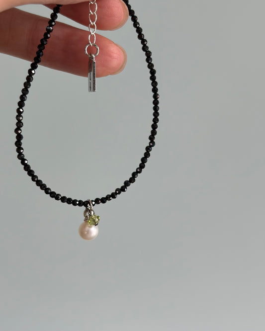 Black Spinel And Freshwater Pearl Beaded Bracelet
