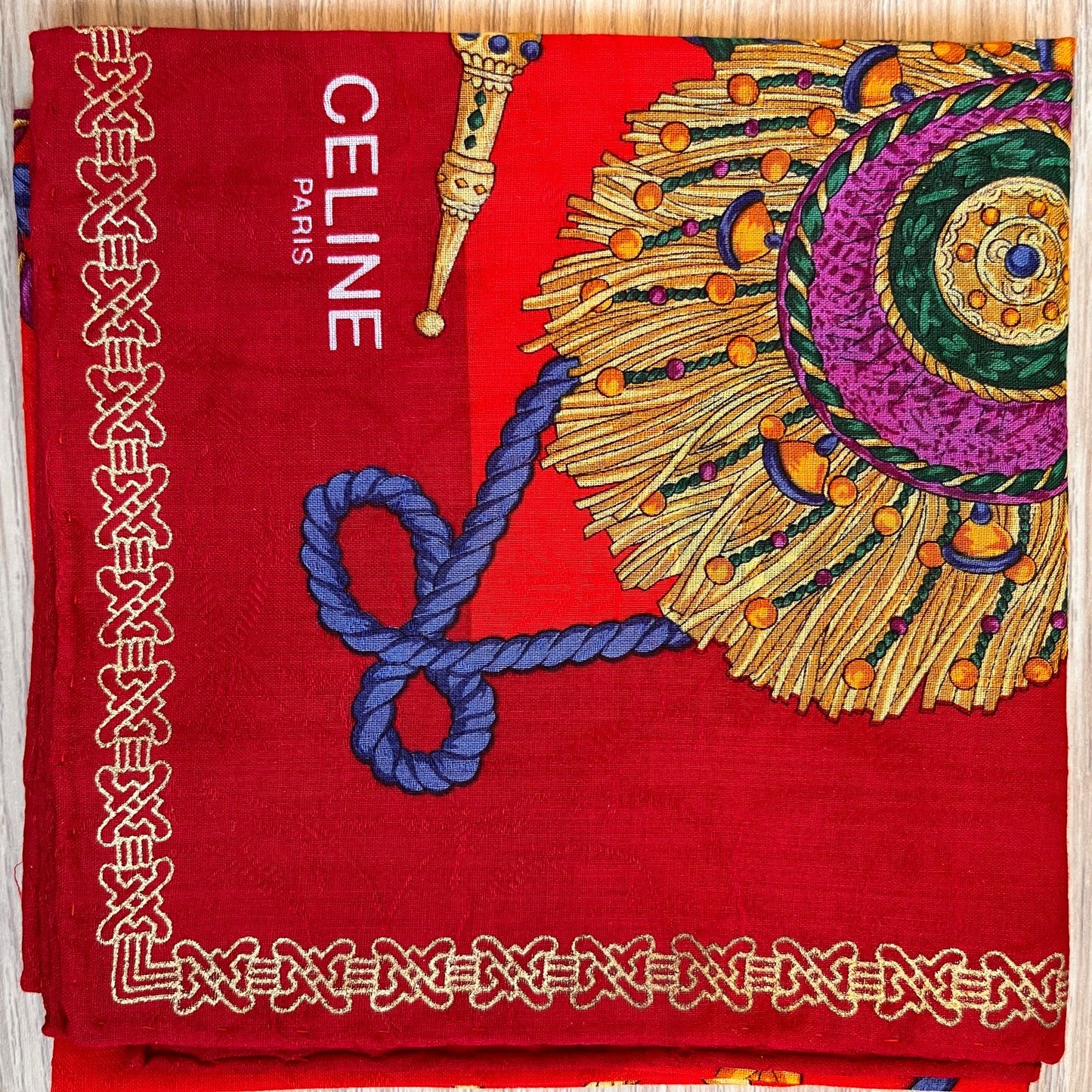 CELINE PARIS Vintage Dark Red Knots Handkerchief