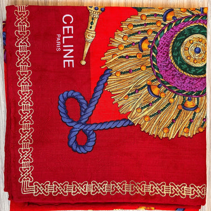 CELINE PARIS Vintage Dark Red Knots Handkerchief