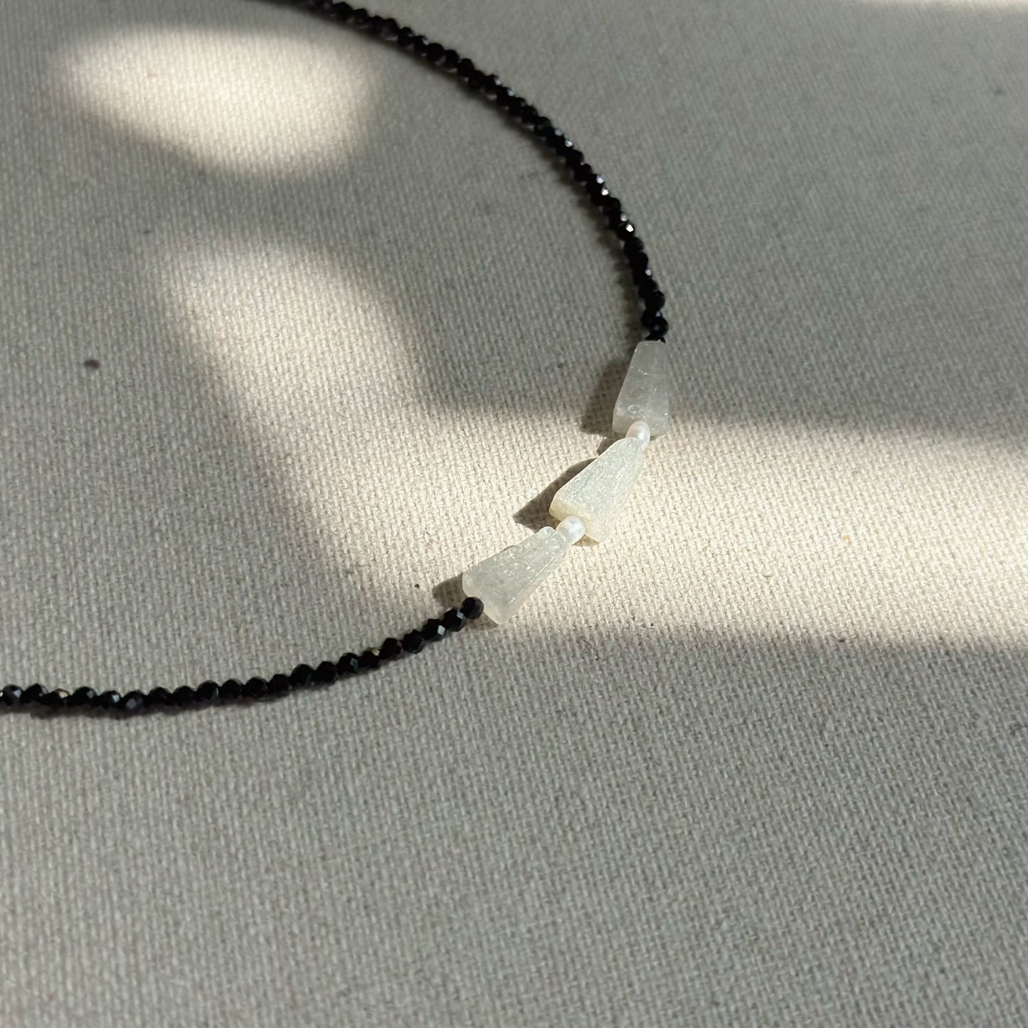 Black Spinel And Moonstone Beaded Necklace