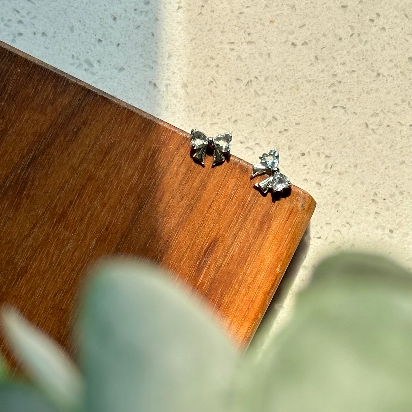 Aquamarine Bow Sterling Silver Stud