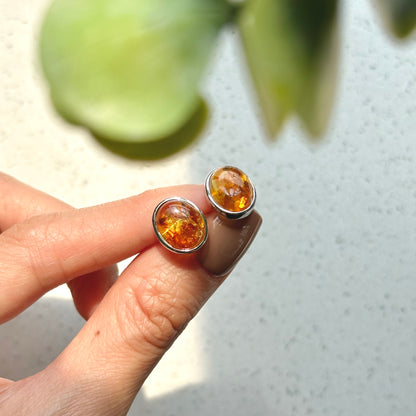 Amber Sterling Silver Ear Stud