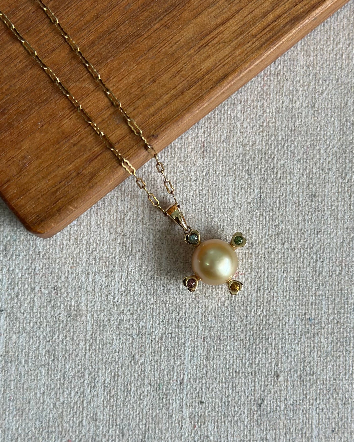 14K Solid Gold South Sea Golden Pearl 10mm And Tourmaline Necklace
