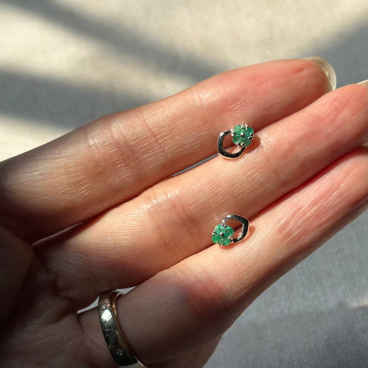 Emerald Blossom Sterling Silver Ear Stud
