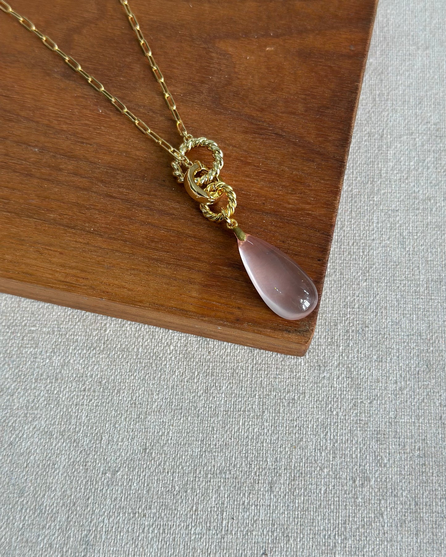Rose Quartz Two-way Long Gold-plated Necklace