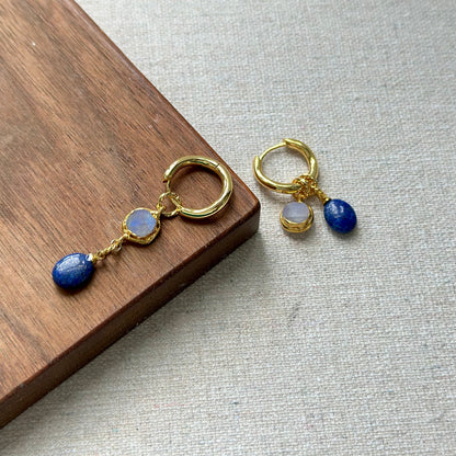 Two-way Lapis And Moonstone Ear Hoop