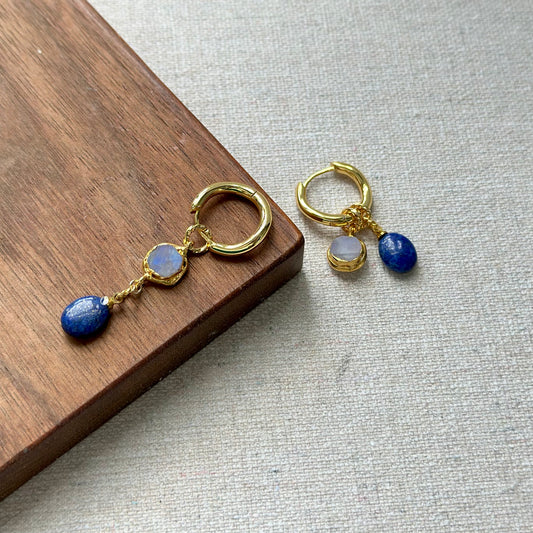 Two-way Lapis And Moonstone Ear Hoop