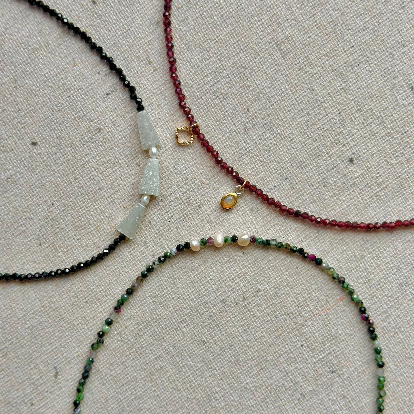 Garnet Beaded And Opal Asymmetric Necklace