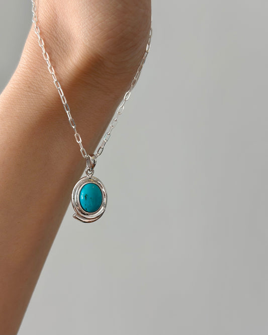 Turquoise Clip Chain Sterling Silver Necklace