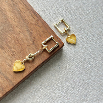 Two-way Poland Amber Heart Gold-plated Ear Hoop