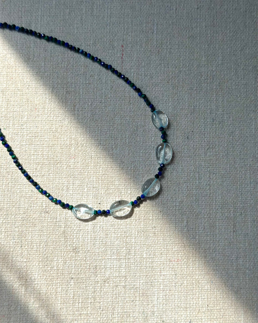Aquamarine And Malachite Mixed Lapis Beaded Necklace