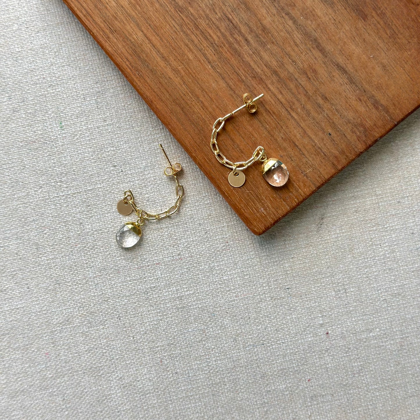 Clear Quartz Mixed Gold-plated Ear Hoop