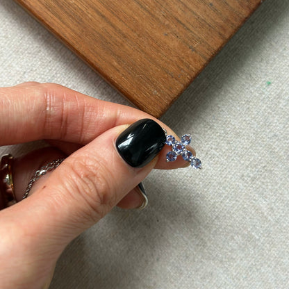 Iolite Cross Y-shaped Front Sterling Silver Necklace