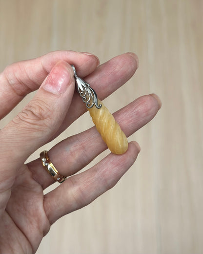 Yellow Calcite Twisted Teardrop Sterling Silver Pendant