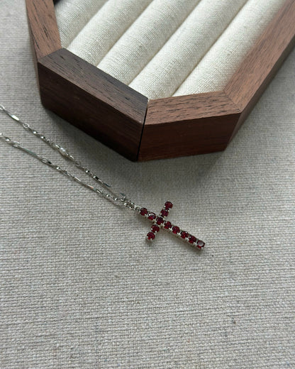 Garnet Cross And Freshwater Pearl Sterling Silver Necklace