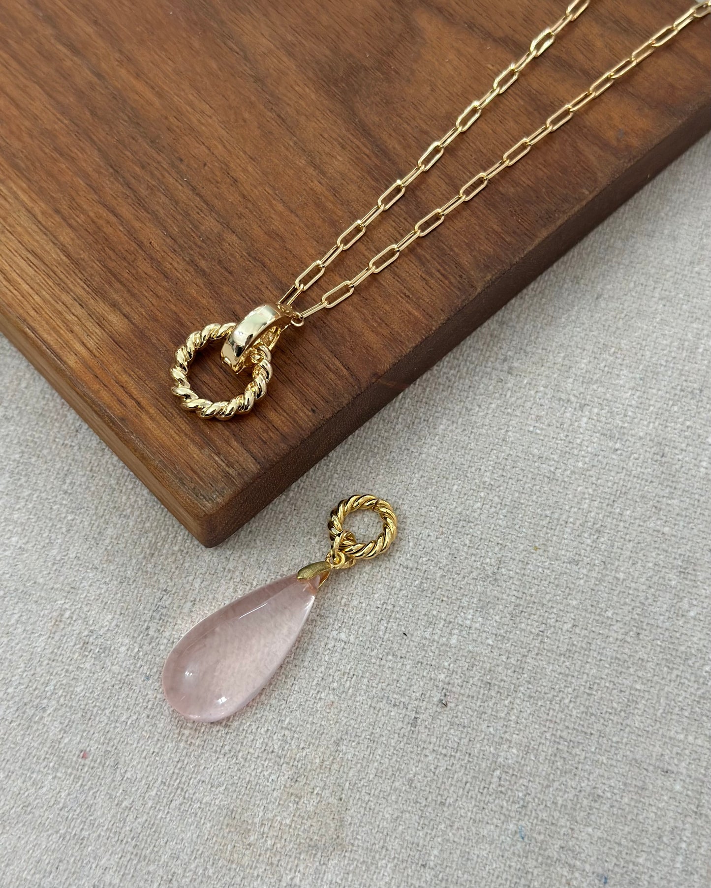 Rose Quartz Two-way Long Gold-plated Necklace