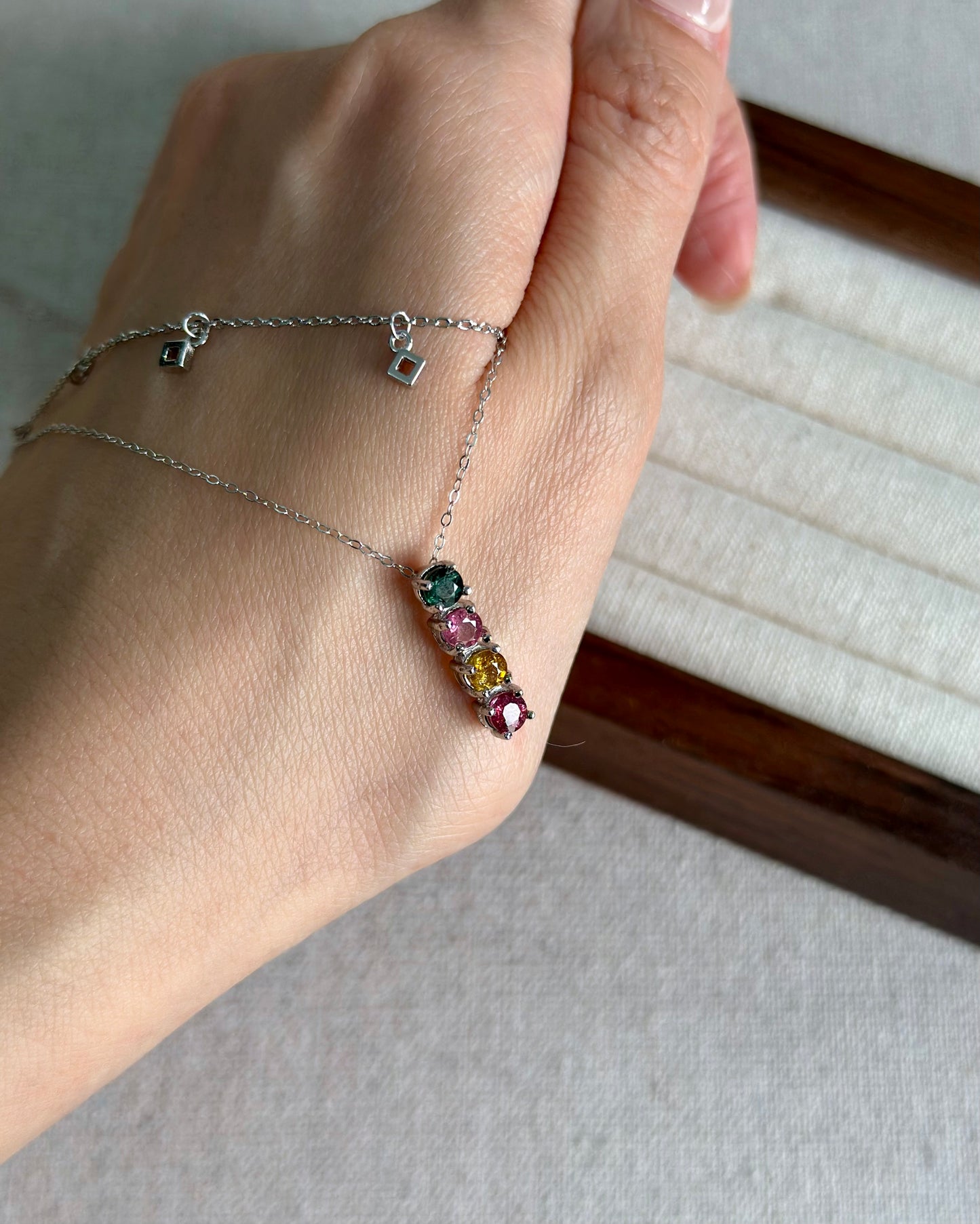 Mixed Tourmaline Double Layer Sterling Silver Necklace