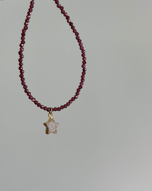 Garnet Beaded And Star Druzy Bracelet