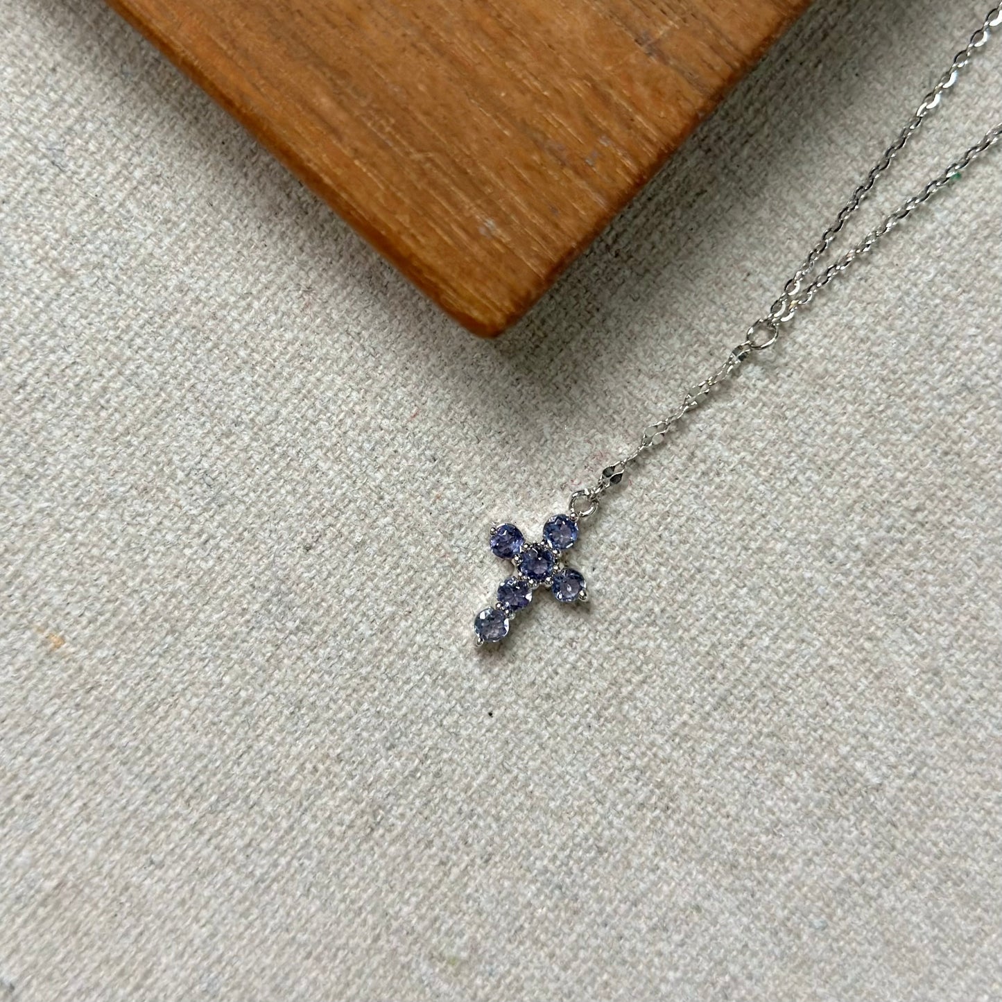 Iolite Cross Y-shaped Front Sterling Silver Necklace