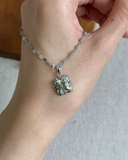 Green Amethyst Prong Setting Sterling Silver Necklace