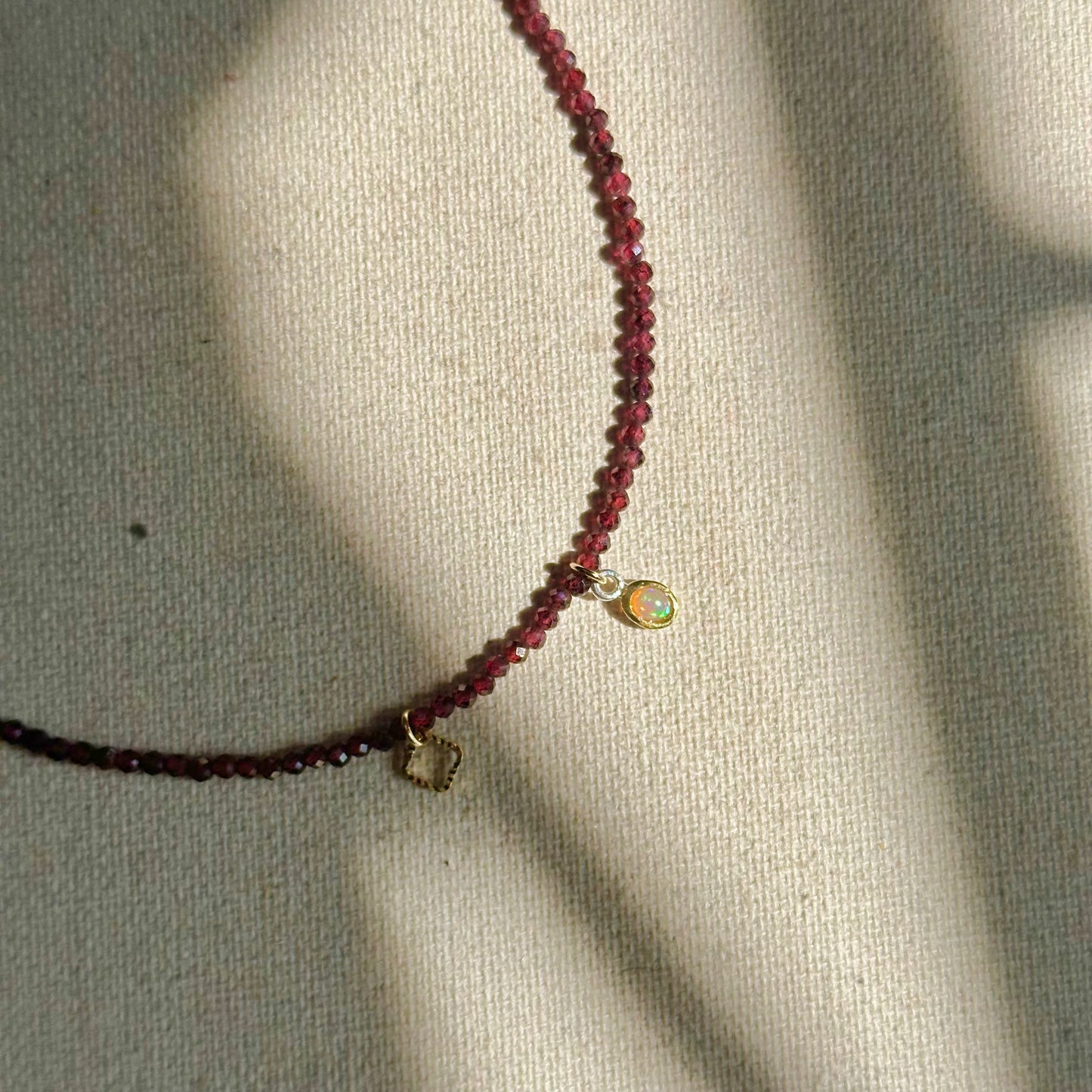 Garnet Beaded And Opal Asymmetric Necklace