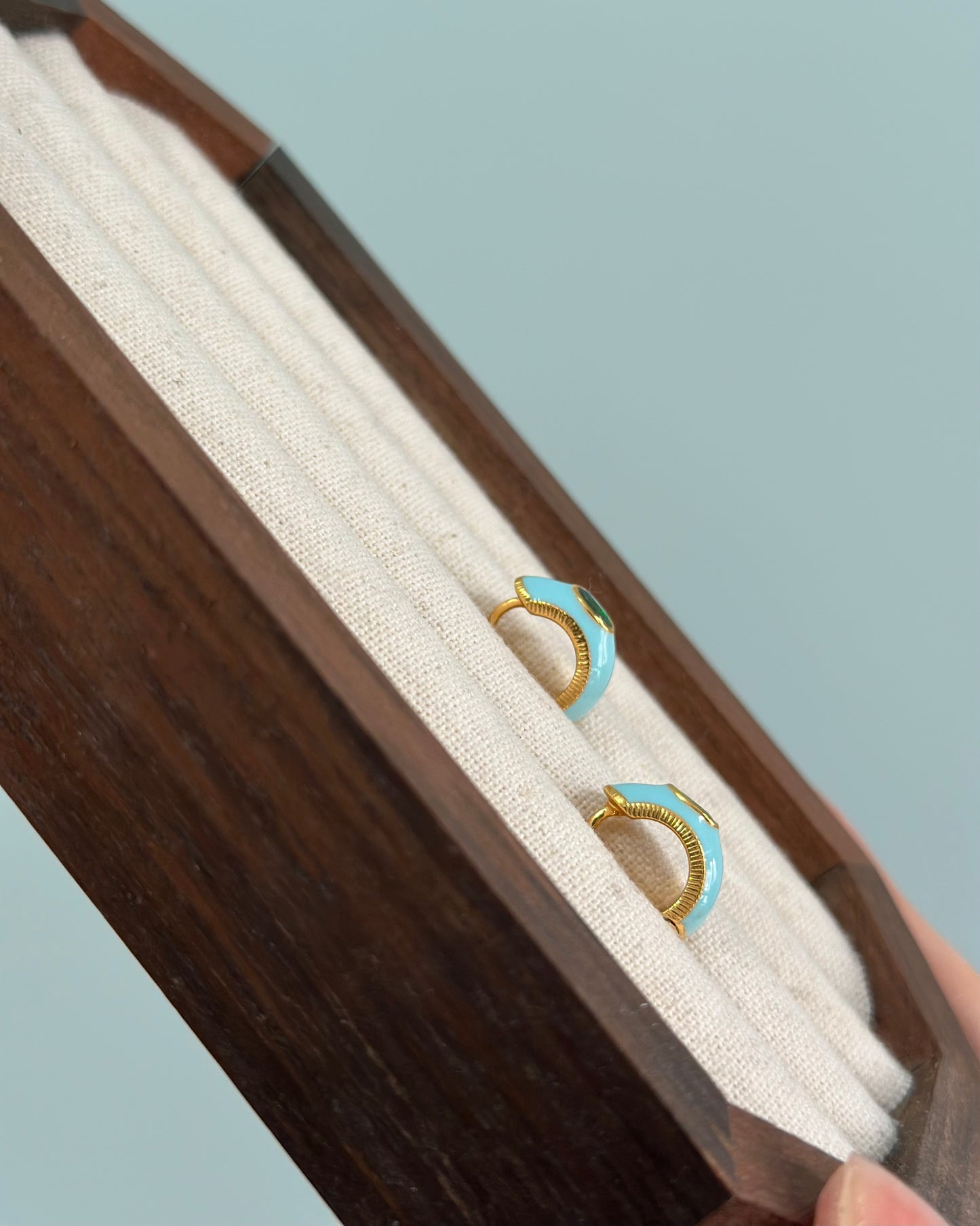 Black Opal Enamel Gold-plated Sterling Silver Ear Hoop