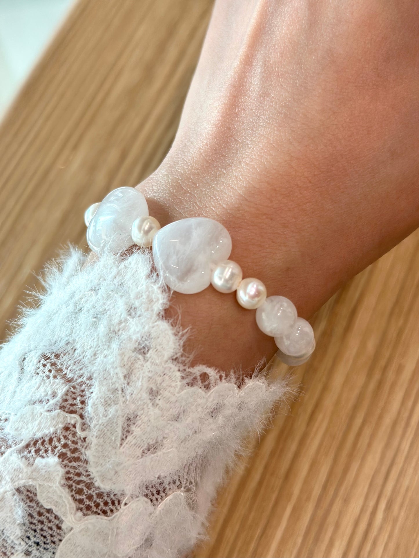 Moonstone Bow And Freshwater Pearl Bracelet